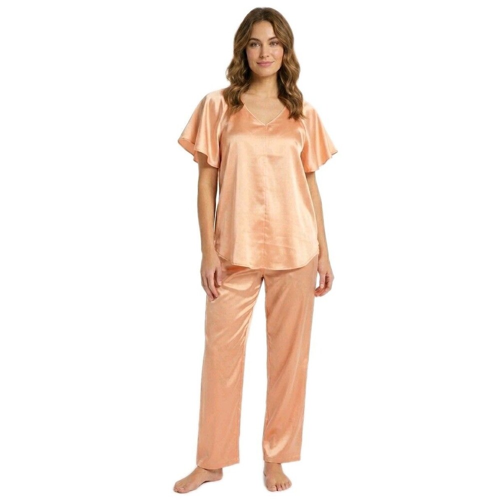 Anthony Richards Vintage Satin Pajama Set Flutter Sleeve Relaxed Fit Peach Sz XL